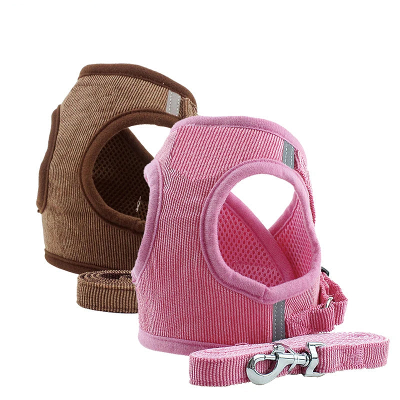 Corduroy Dog Harness/ Vest & Leash Set