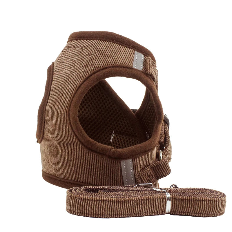 Corduroy Dog Harness/ Vest & Leash Set