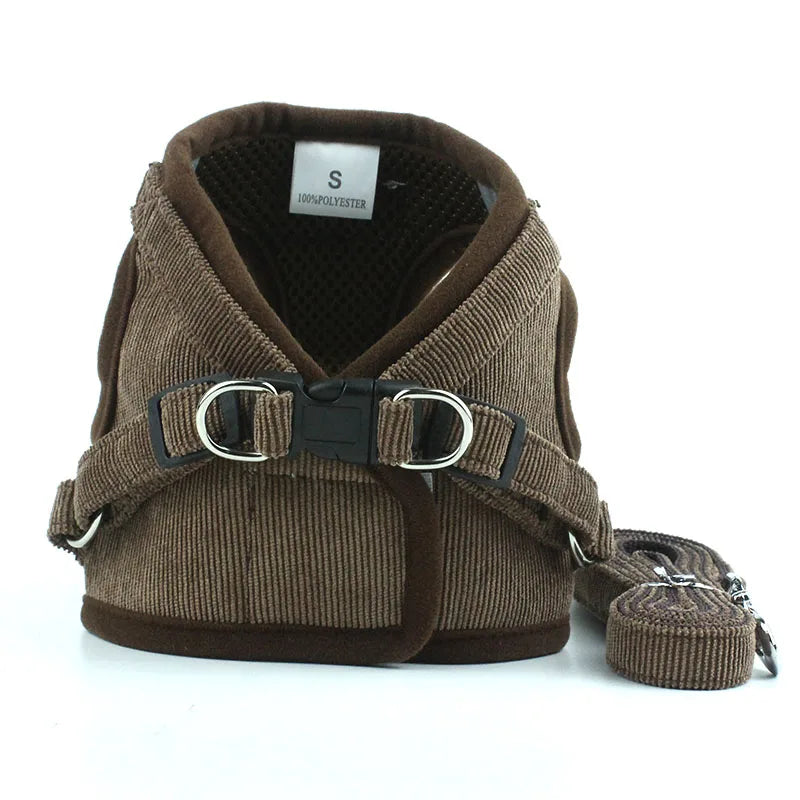 Corduroy Dog Harness/ Vest & Leash Set