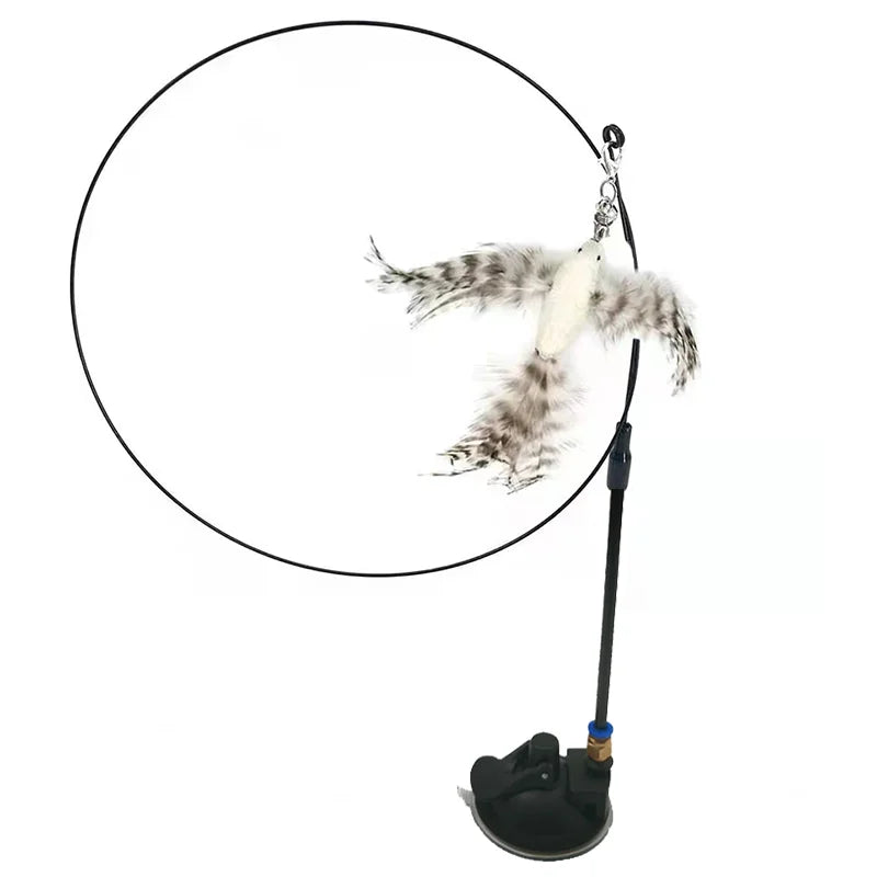 Feather Bird Cat Teaser Toy – Interactive Wand with Bell & Suction Base