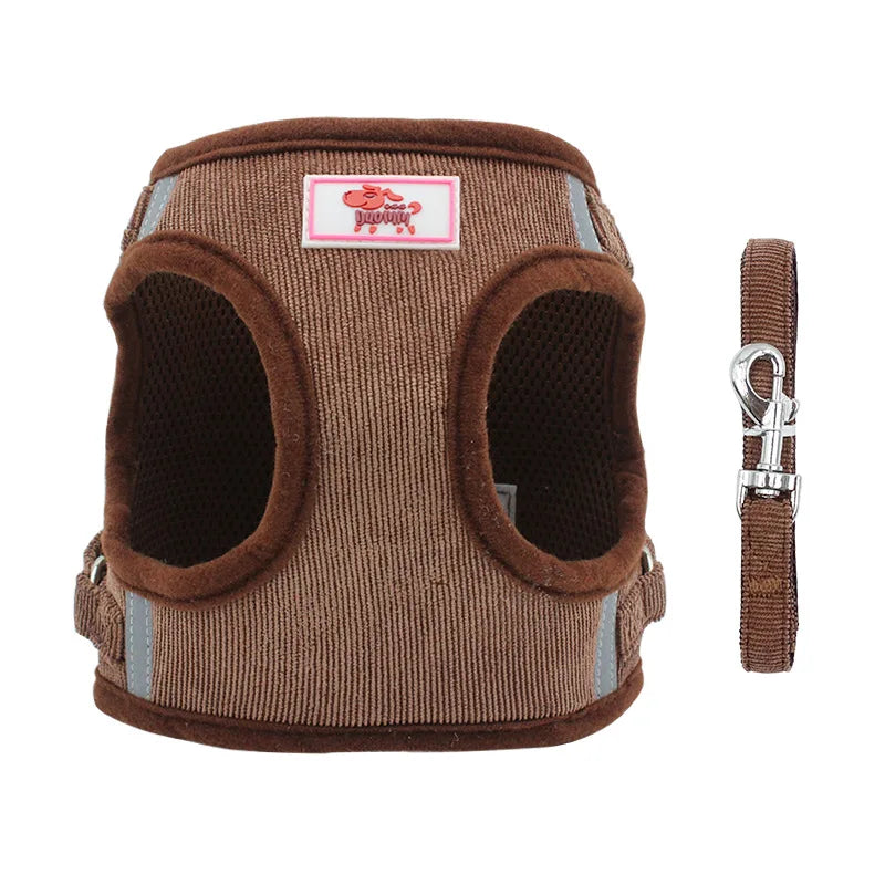 Corduroy Dog Harness/ Vest & Leash Set