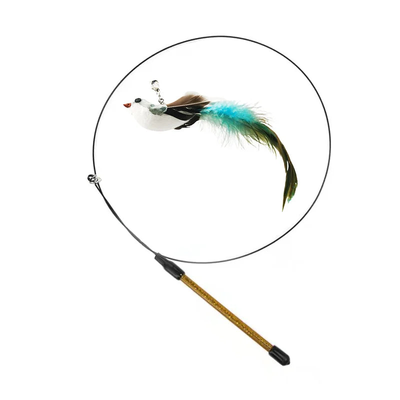 Feather Bird Cat Teaser Toy – Interactive Wand with Bell & Suction Base