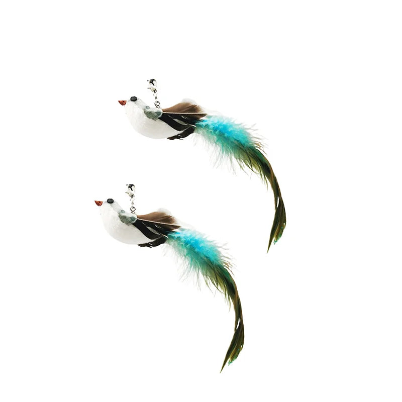 Feather Bird Cat Teaser Toy – Interactive Wand with Bell & Suction Base