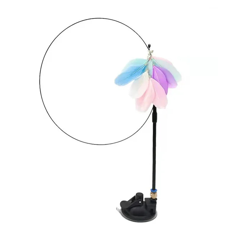 Feather Bird Cat Teaser Toy – Interactive Wand with Bell & Suction Base