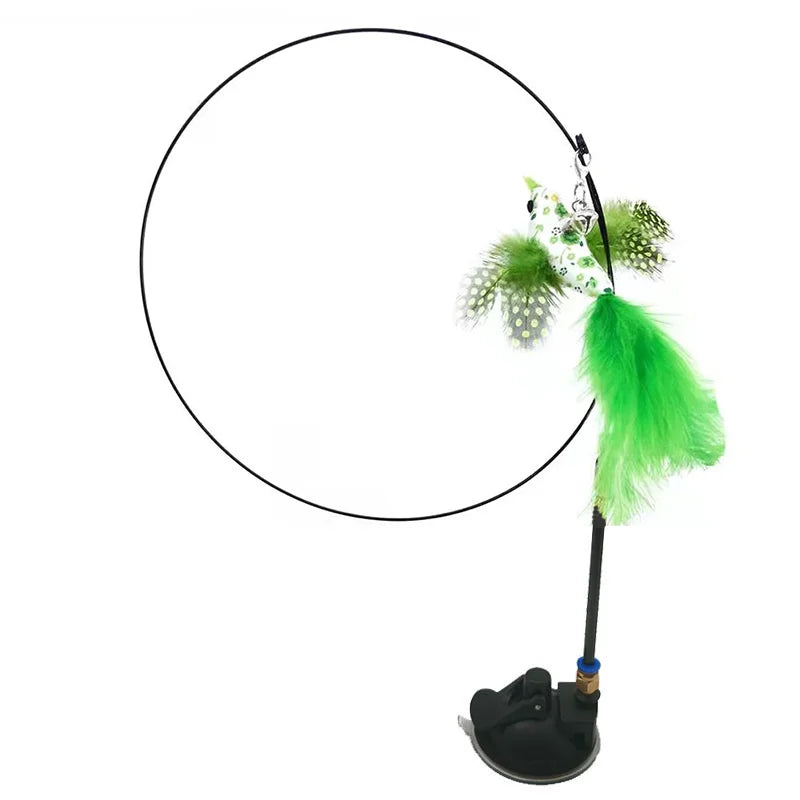 Feather Bird Cat Teaser Toy – Interactive Wand with Bell & Suction Base