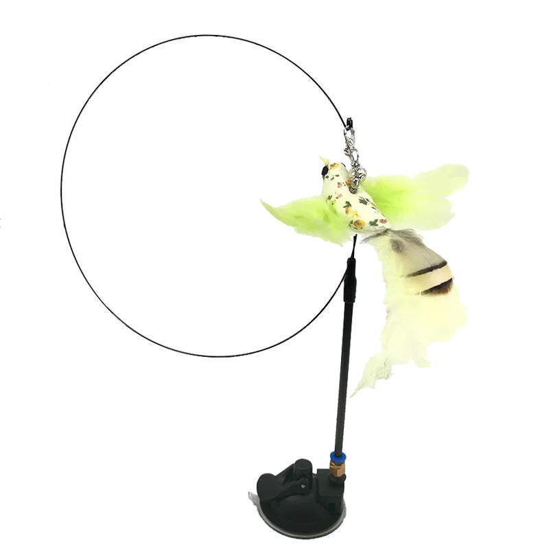 Feather Bird Cat Teaser Toy – Interactive Wand with Bell & Suction Base