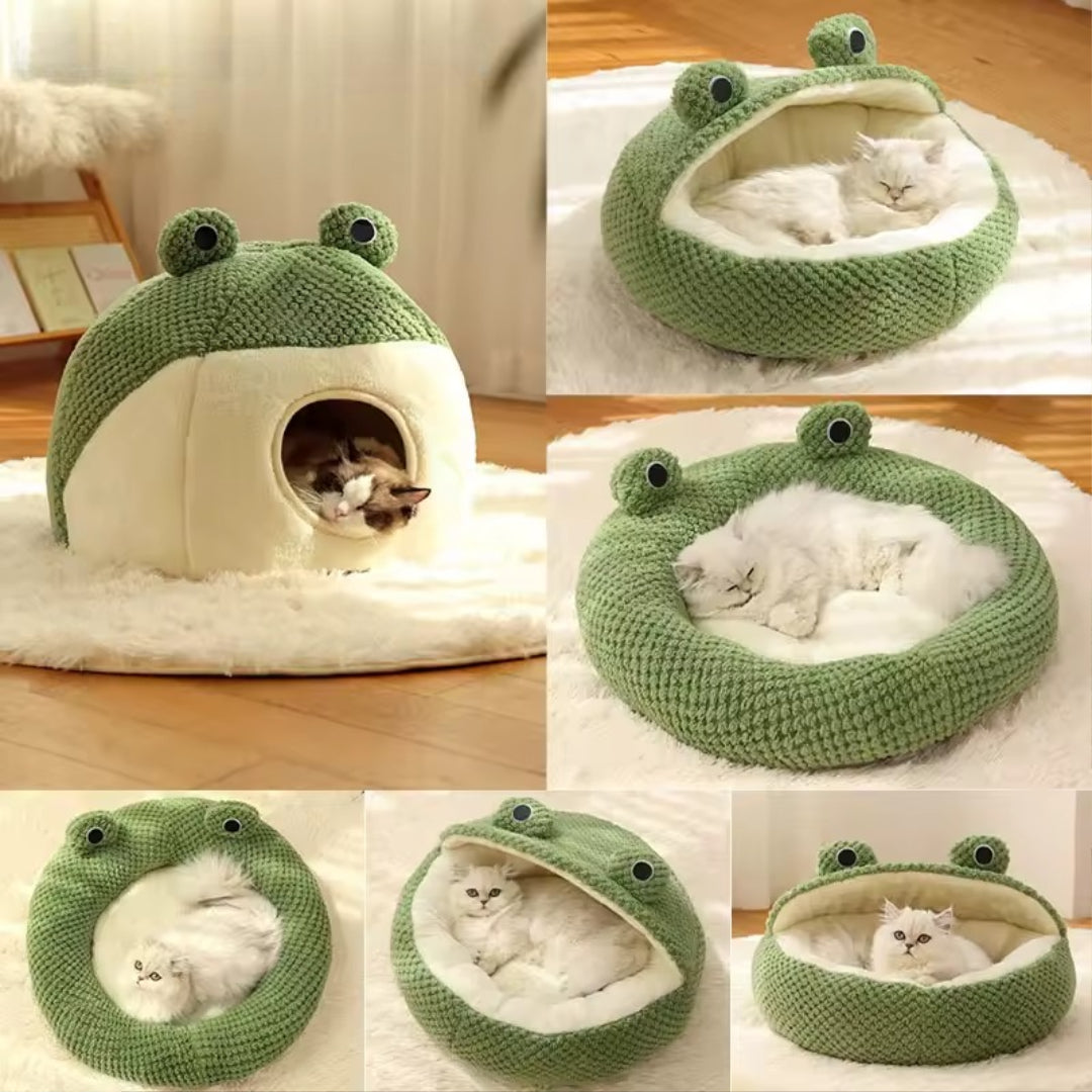 Frog-Shaped Plush Pet Nest/ Bed
