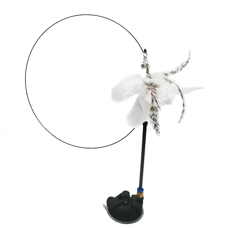 Feather Bird Cat Teaser Toy – Interactive Wand with Bell & Suction Base