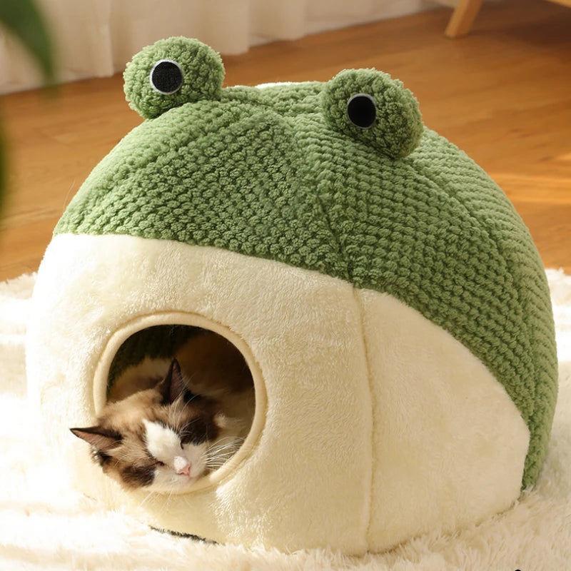 Frog-Shaped Plush Pet Nest/ Bed