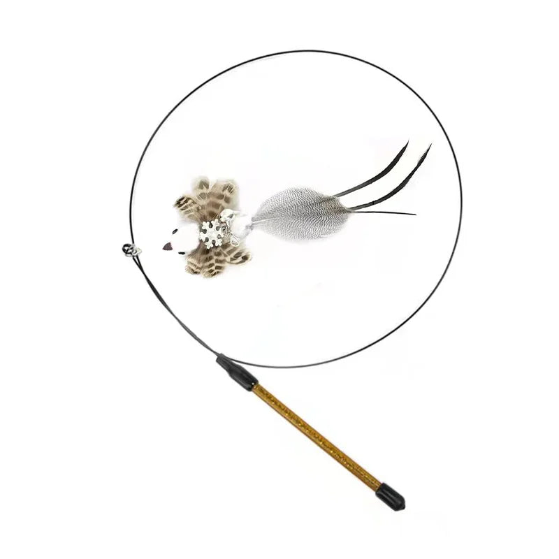 Feather Bird Cat Teaser Toy – Interactive Wand with Bell & Suction Base