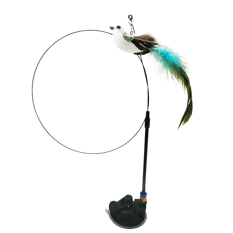 Feather Bird Cat Teaser Toy – Interactive Wand with Bell & Suction Base