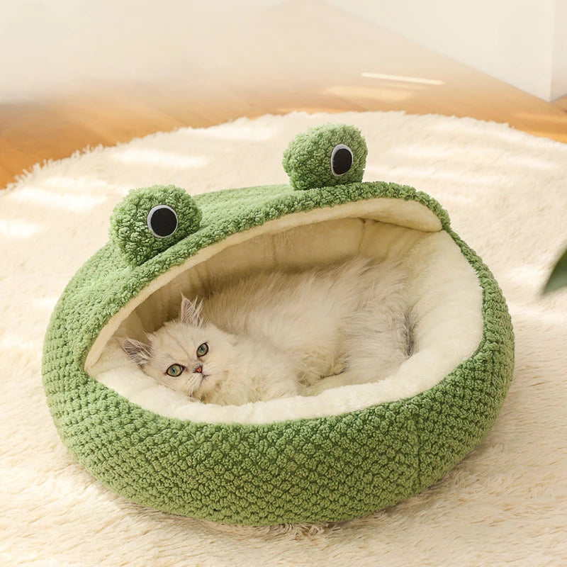 Frog-Shaped Plush Pet Nest/ Bed